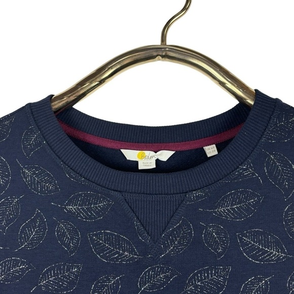 BODEN J0728 HANNAH NAVY SILVER METALLIC LEAF PULLOVER COTTON SWEATSHIRT DRESS - Picture 9 of 13